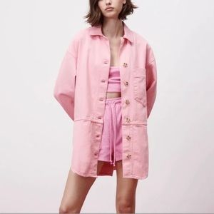 Zara Women’s Pink Denim Oversized T-shirt Jacket